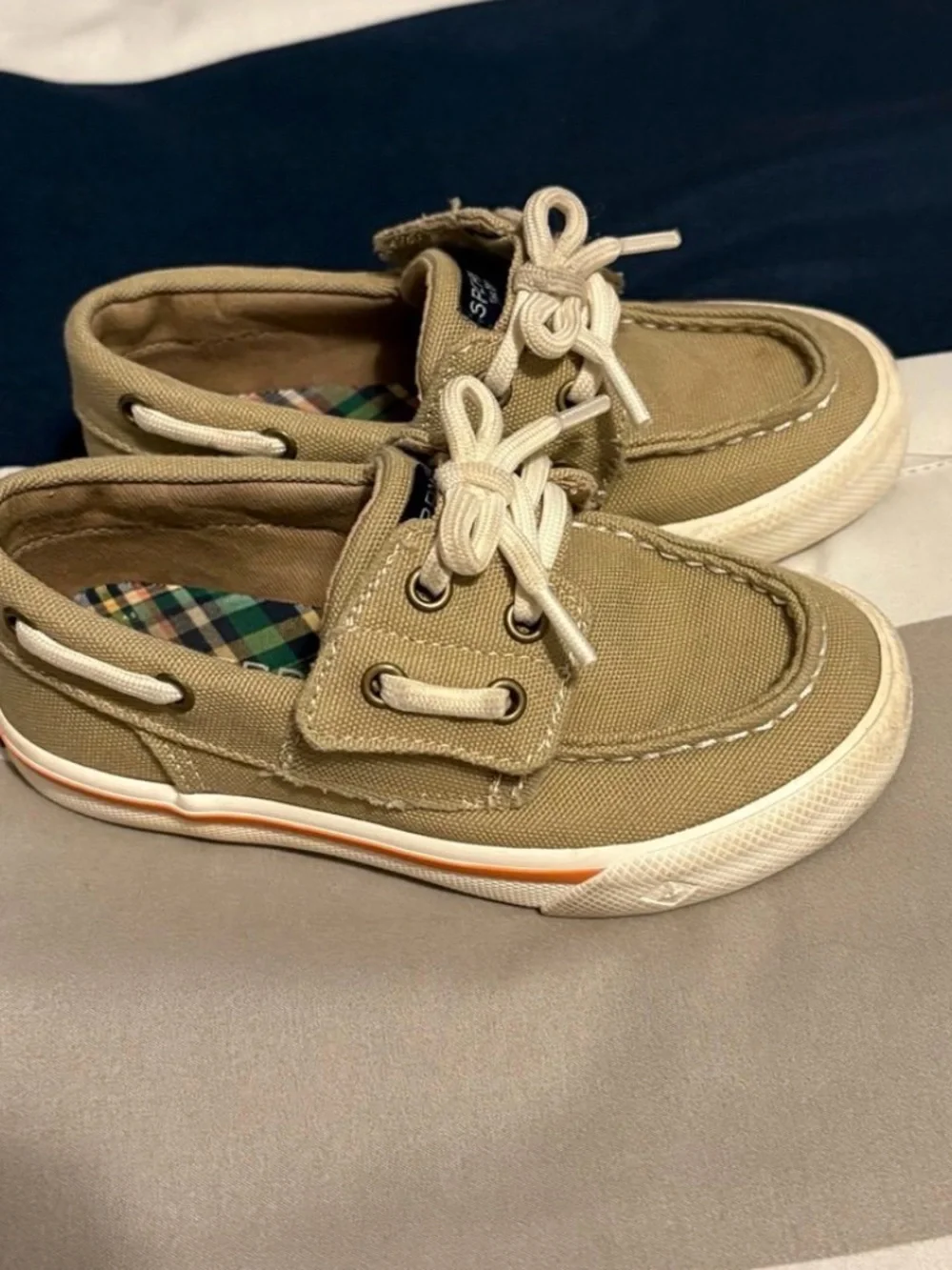 Sperry Kids Khaki Canvas Boat Shoes..8M